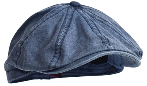 MTKSFDC Berretto da Strillone in Cotone Lavato - Cappello Ottagonale Vintage con Punta, Visiera Gatsby Piatto Edera (Blue)