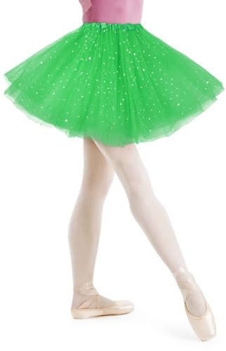 AYBUY Damen Tutu Klassisch Rock, Elastisch 3 Lagig Tüll Tüllrock mit Pailletten Sternen, Unterrock Rock für Fasching Karneval Motto Party Ballett Tanzen Fancy Dress Halloween Kostüm (Grün)