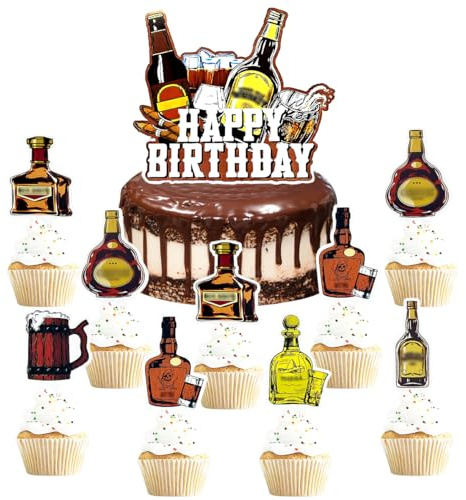 SANYUANHE 25 Stück Whisky-Cupcake-Toppers，Whisky-kuchen-Dekoration，Whisky Bier-Geburtstagsparty-Zubehör，Happy birthday Beer Bier Whisky,Oktoberfest-Kuchenparty-Dekoration