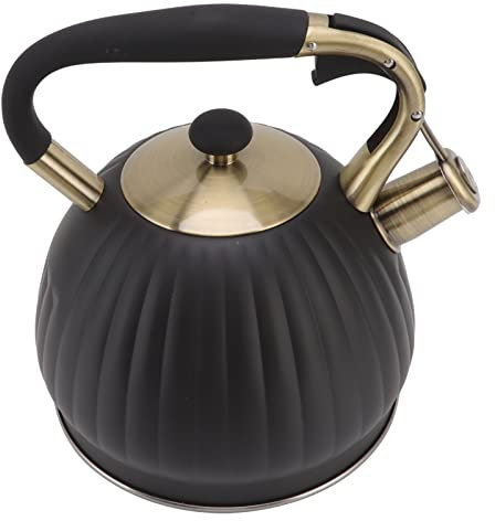 TIKATARER Bouilloire à thé en Fonte, Bouilloire à thé pour Cuisinière avec Alerte Sifflante 3,5 L de Forme de Citrouille en Acier Inoxydable