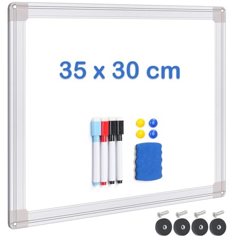 maxtek Whiteboard Kühlschrank Magnetisch, 35 X 30 cm Magnettafel Klein mit Aluminiumrahmen, Trocken Abwischbar Pinnwand, Magnetwand Küche mit 3 Stifte, 1 Radiergummi, für Haus, Planung, To-Do-Liste