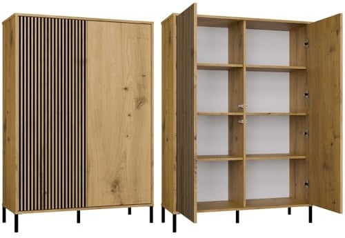 CDF Moderne Kabinett KAMARO 2DD | Farbe: Eiche Artisan - Schwarz | Schrank für Dokumente, Kleinigkeiten | Ideal für Wohnzimmer, Schlafzimmer, Kinderzimmer und Büro | Einfache Montage