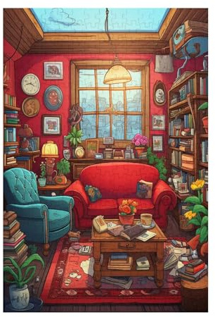 Puzzle 500 Teile Retro Puzzle Bücherregal DIY Kreative Holz Jigsaws für Erwachsene mit Geschenkbox Verpackung, Impossible Herausfordernde Familie Aktivität Spiele, Deko Wohnzimmer 52x38cm D-1451