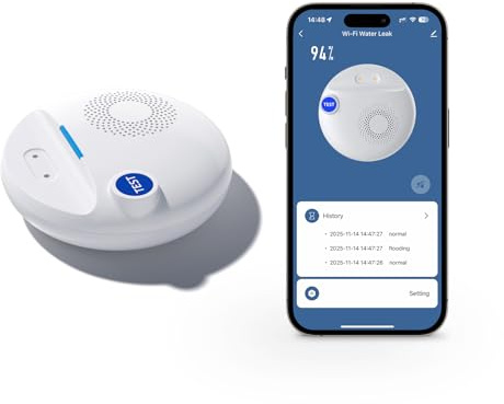 PGST Wassermelder WLAN, Wasserwächter, Wi-Fi Wasseralarm mit Batterie, Smart Wassersensor Boden, 100 dB WiFi-2.4Ghz für Küchen, Keller und Badezimmer(1 Stück) (SW107W-1)