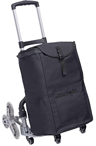 KANBCNG Einkaufstrolley Schwarz Treppensteiger Sackkarre Bis 75KG Klappbare Transportkarre Einkaufswagen mit 6 Räder Klappbarer Einkaufsroller Höhenverstellbarer mit wasserdichte Leinwand Tasche