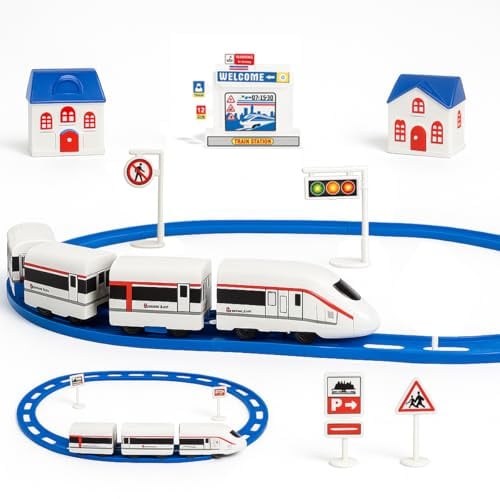 Toyana 24 PCs Toy Train Set for Kids, Electric Bullet Train, Realistic Railway with Tracks, Battery Operated Model Railway with Accessories, Imaginative Role Play Gift for Children 3+ Years