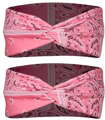 2 x rosa Vintage-Stirnbänder für Damen, Stirnband, Bandana, Druckkopf, elastische Haarbänder, Haar-Accessoires