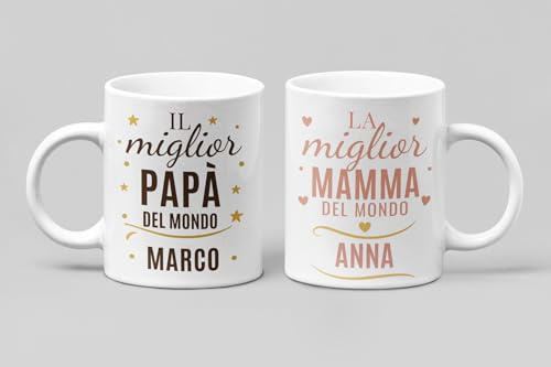 Generico Set Tazze Personalizzate Mamma e Papà – Regalo per Genitori con Nome – Idea Speciale per Compleanno, Anniversario e anche per Natale