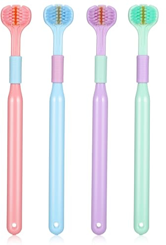 4er-Pack Zahnbürste Zahnspange, Dreiseitige Zahnbürste für Zahnspange Dreikopf-Design mit weichen Borsten für 360°-Zahnreinigung, Blau/Grün/Rosa/Lila