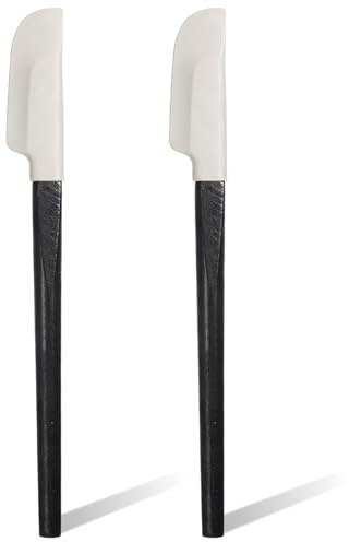 LEOUEANR 2Pcs Silicone Spatulas, Round Head Scraper Heat Resistant Baking Scrapers and Spreaders Silicone & Oakwood Black Handles Kitchen Utensils for Cake Frosting Mixing