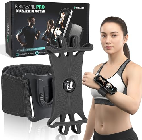 BIBRABY Super Brazalete móvil en Funcionamiento Running | Soporte Universal para movil Ajustable a Brazo y muñeca | Accesorios Antideslizantes | Correr Caminar Gimnasio | Phones hasta 7'' (Negro)