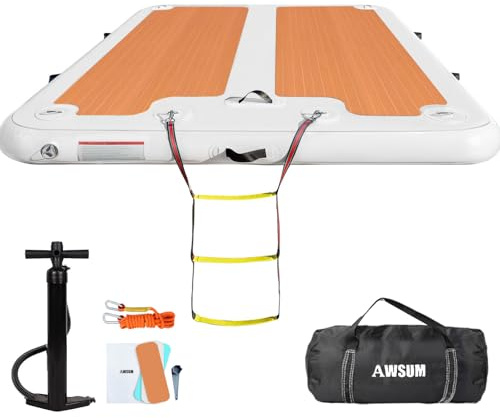AWSUM Inflatable Floating Dock, 12ft Non-Slip EVA Surface Inflatable Swim Platform Dock for Lake, Inflatable Water Mat Floating Island Raft for Pool Beach Ocean
