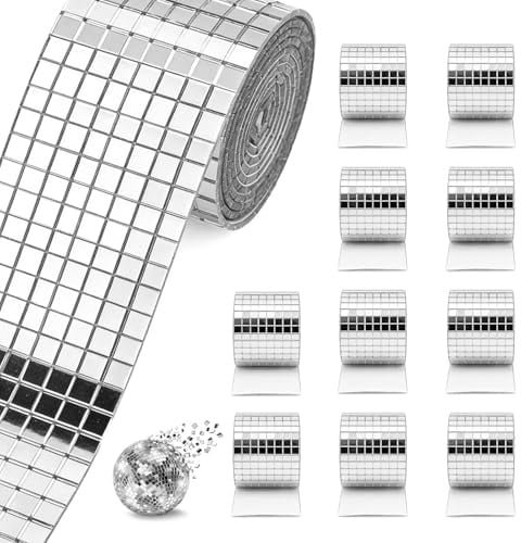 10 Rollen Mosaik Spiegelstreifen, 16000 Stück Selbstklebende Mosaikfliesen Spiegel Mosaik Fliesen Disco Kugel Mosaikfliesen Quadratische für Bad Küche Wohnzimmer Dekoration (5 x 5 mm, Silber)