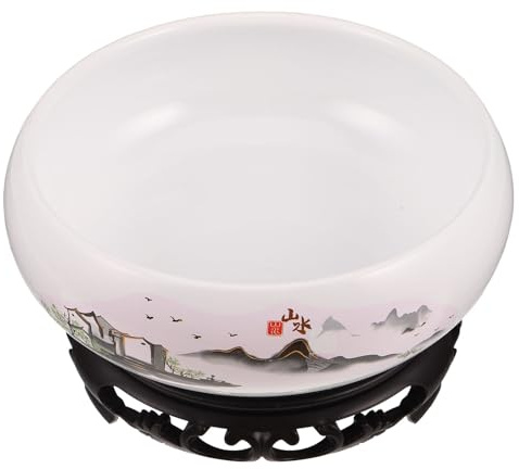 Kichvoe Aquatic Plant Pot Water Lily Container for Desks and Patios 20 Inch White Ceramic Lotus Bowl Planter No Drainage Stable with Display Stand Classic Chinese Decorative Elegant Design
