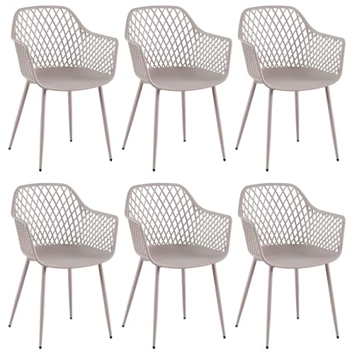 buybyroom Gartenstühle 6er Set, Gartenstuhl Kunststoff mit Armlehne,Gartensessel Wetterfest Loungesessel Outdoor für Garten Balkonstühle Terrassenstühle Bistrostuhl Balkonmöbel Kleiner Balkon,Khaki
