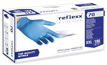 Reflexx R70, Guanti in Nitrile senza Polvere Gr. 4.9, 100 Pezzi, Azzurro