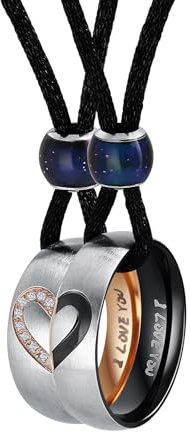 Aeici Matching Necklaces for Couples, Cubic Zirconia Heart Necklace Engraved I Love You Rings Stainless Steel Necklace