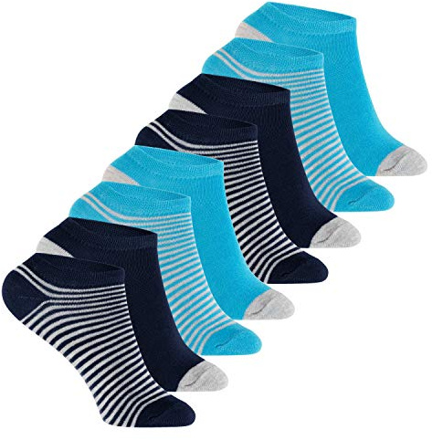 Footstar Kinder Sneaker Socken (8 Paar) Bunte Kurzsocken für Mädchen & Jungen - Blau geringelt 31-34