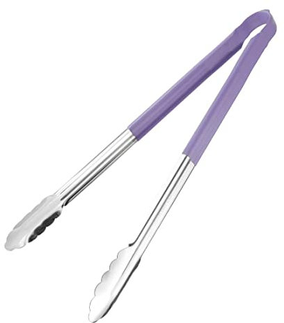 Hygiplas Colour Coded Serving Tong Purple, 405mm - Heavy Duty Food Tong with Non-Scratch Stainless Steel Tips HC853