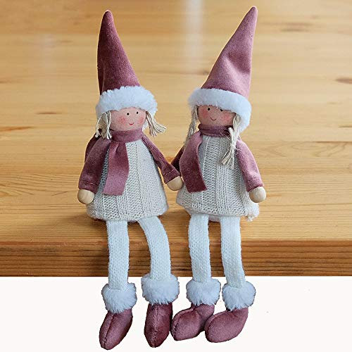 matches21 Wichtel Weihnachtswichtel Kantenhocker Dekofiguren Mädchen & Junge Weihnachten rosa beige 2er Set sort je 18 cm