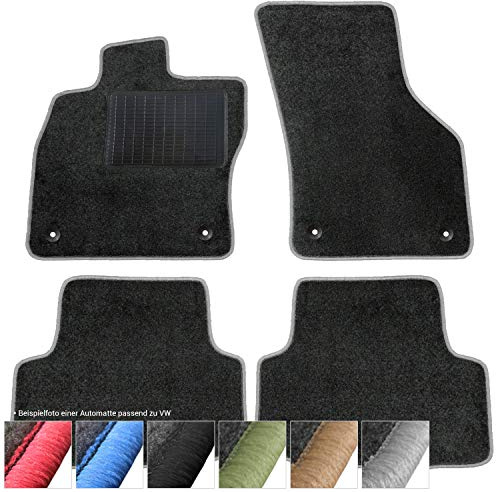 moto-MOLTICO Fußmatten Auto - Velours Autoteppiche | passend für VW Tiguan II ab 2016 - 4-teiliges Set - Schwarze Automatten mit Grauen Ziernähten