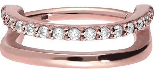 PIERCINGLINE Segmentring Clicker Chirurgenstahl Doppelring eingefasste Kristalle Piercing Ohr Helix Lippe Roségoldfarben 10 mm