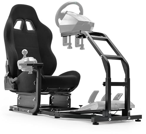 Marada Racing Simulator Cockpit Adjustable with Pedals Mounting Platform for Logitech G25 G27 G29 G920 with Black Seat Steering Simulator Cockpit Steering Wheel Pedals not Included