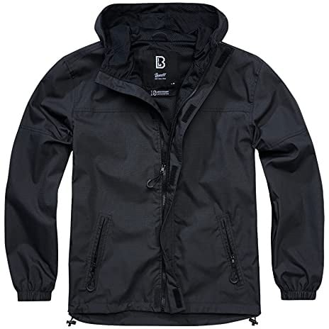 Brandit Summer Windbreaker Veste de pluie Anorak Veste de survêtement Taille S à 5XL, Fermeture éclair avant Ripstop Noir, XXXXXXL