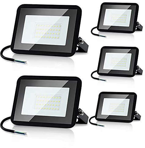 SWANEW 5er 30W LED Außen Strahler, 2550LM Superhell Außenstrahler, 120 Grad Außenbeleuchtung, IP66 Wasserdicht LED Fluter, 3000K Warmweiß Scheinwerfer für Terrasse Arbeitsbeleuchtung
