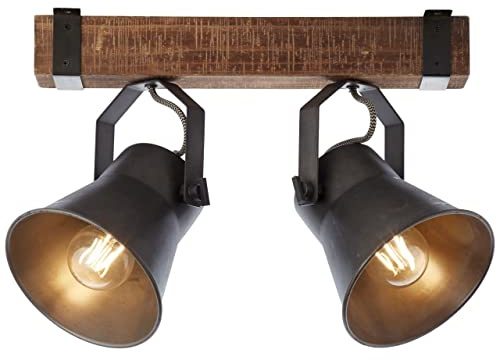BRILLIANT Lampe, Decca Spotbalken 2flg schwarz stahl, 2x A60, E27, 10W, Holz aus nachhaltiger Waldwirtschaft (FSC)