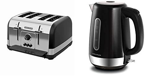 Morphy Richards Venture Black 4 Slice Toaster - Defrost Setting - High Lift Feature - 240131 & Equip Black Jug Kettle - 1.7L - Rapid Boil - Limescale Filter - 102783