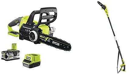 Ryobi RCS1830-150 18V ONE+ Cordless Brushless 30cm Chainsaw Kit (1 x 5.0Ah) & ONE+ 18V OPP1820 Cordless Pole Pruner, 20cm Bar (Body only)