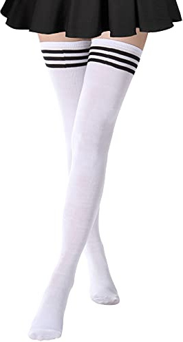 AQOKKA Extra Long Thigh High Socks for Women Striped Over Knee Thigh Socks Long Boot Thigh High Stockings Leg Warmers