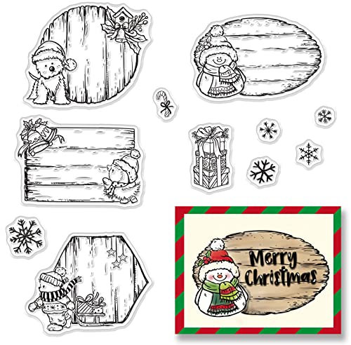 craspire Weihnachten Klarer Stempel Holztor Hund Küken Bär Schneemann Silikonstempel Siegel Transparente Gummistempel Für Weihnachtskartenherstellung Dekoration DIY Scrapbooking Prägung Album Dekor