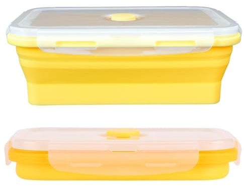 Nikou Collapsible Lunch Box, 500ml Silicone Food Storage Box with Lid, Yellow
