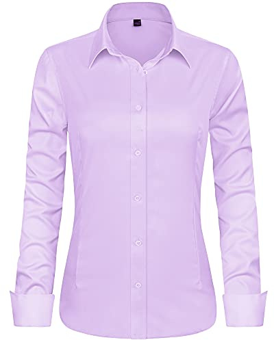 J.VER Womens Shirts Long Sleeve Light Purple Fitted Stretch Dress Shirt Business Work Office Tops Casual Fashion Ladies Blouses Shirts S