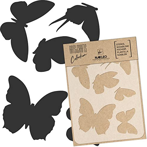 NAKLEO Malschablone für Handwerk A4 21x30cm, Schmetterlinge Feder Wiese Muster, Wiederverwendbare Kunststoff DIY & Scrapbooking Zeichenschablone, Decoupage Kunst Vorlage, Wand Stoff Möbel Holz