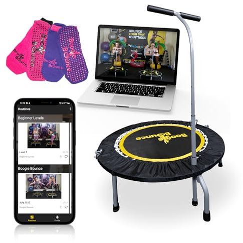 Boogie Bounce Rebounder | Folding & Super-Quiet Fitness Trampoline For Adults & Children | New Mobile App & Online Workouts Every Month | Adjustable Handle & 20st Weight Limit