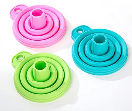 Qishing Juego de 3 embudos de cocina, embudos plegables de silicona de grado alimenticio, embudo grande de boca ancha, para llenar botellas, mermelada, frijoles, automoción, embudo plegable para