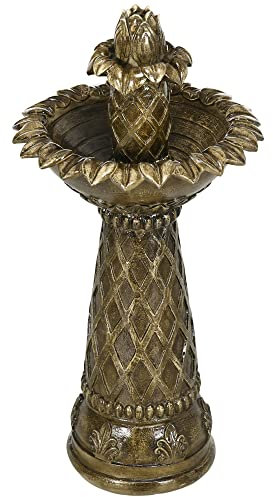 Outsunny 2-Tier Outdoor Waterfall Fountain, Freestanding Self-Contained Cascading Water Feature Garden Landscape, Brown Flower