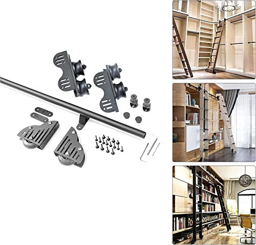 CATANK Scala a rotelle Set Completo di libreria Hardware Kit Porta Scorrevole a Scomparsa per fienile, Binario per Scala Mobile a Tubo Tondo + Binario di Estensione (Senza Scala) per sopp