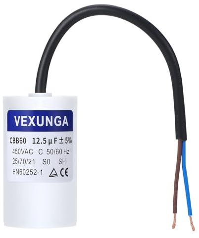 VEXUNGA CBB60 AC Condensateur 12,5uF 450V Condensateurs de Démarrage Moteur Volet Roulant 12,5 MFD 450VAC SH 40x70MM 50/60Hz Avec Fil pour Pompe Piscine