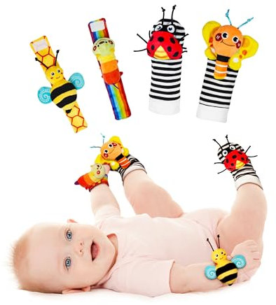 Infinno Handgelenk Rasselsocken und Fußfinder Baby Spielzeug, Babyspielzeug Lernspielzeug Für Neugeborene Jungen und Mädchen 0–12 Monate Babygeschenke Für Babyparty, Babygeburtstag
