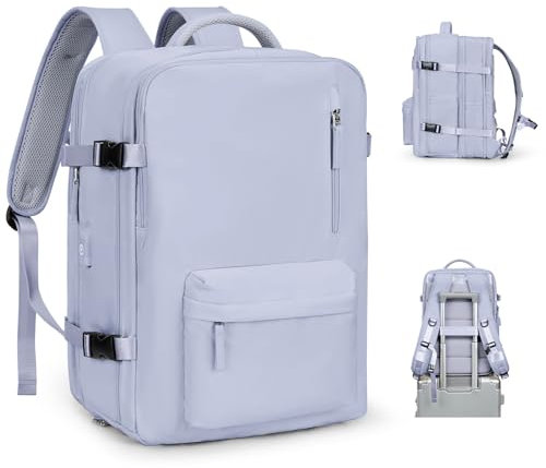 BJLFS Bagage Cabine Ryanair Femme Sac à Dos Voyage Cabine Avion 20L Bagage à Main Petit Sac de Voyage avec USB Charging Port Sac à Dos pour Ordinateur Portable 17 pouces Femme,Taro violet Expand