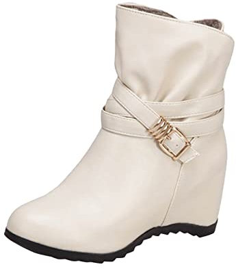 pitashe, stivaletti da donna, casual, Chelsea, stivali da donna, in tinta unita, con chiusura lampo, alla moda, interno, rialzo per bambini, ragazze, 35, beige., 41（EU 40）