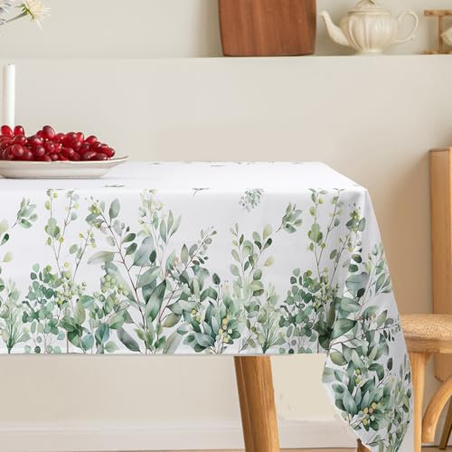 Arquiel Tischdecke Rechteckige Eukalyptus Florale, Blätter StrapazierfäHiges Tischtuch, Pflegeleicht Abwischbar Tischdeck FüR KüChe, Garten, Hochzeit, DraußEn (152x213cm)