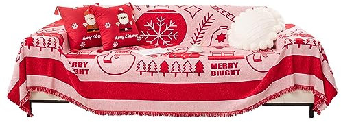 LIFEDX Weihnachten Sofaüberwürfe Sofaüberwurf Sofadecke,Waffel Sofa Überwurfdecke Große,Tagesdecke Stereoskopischer Jacquard Gewebter mit Quasten,Vielseitige Couchüberwurf Bettüberwurf-B||180x300CM