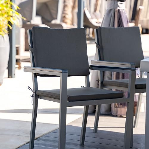 Home Deluxe - 6X Sitzkissen für Gartenstuhl Madera - Farbe: Anthrazit, Material Bezug: 100% Polyester, Material Kern: Komfortschaum I Campingstuhl Balkonstuhl Terrassenstuhl
