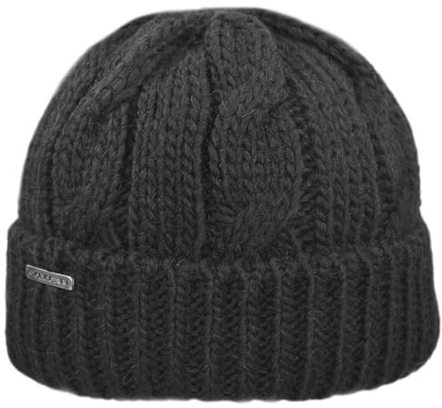 Melegari Strickmütze mit Umschlag | Wolle und Alpaka | Zopfmuster | Damen/Herren | Gorizia, Schwarz , 54-61