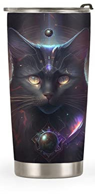 177 Vasos Termicos Cafe Para Llevar Con Tapa Y Pajita, Gato Brujo Oscuro Negro Estampado Reutilizable Vaso Térmico De Acero Inoxidable Vaso Termo Cafe Para Llevar Para Cumpleaños Café Y Té 20Oz